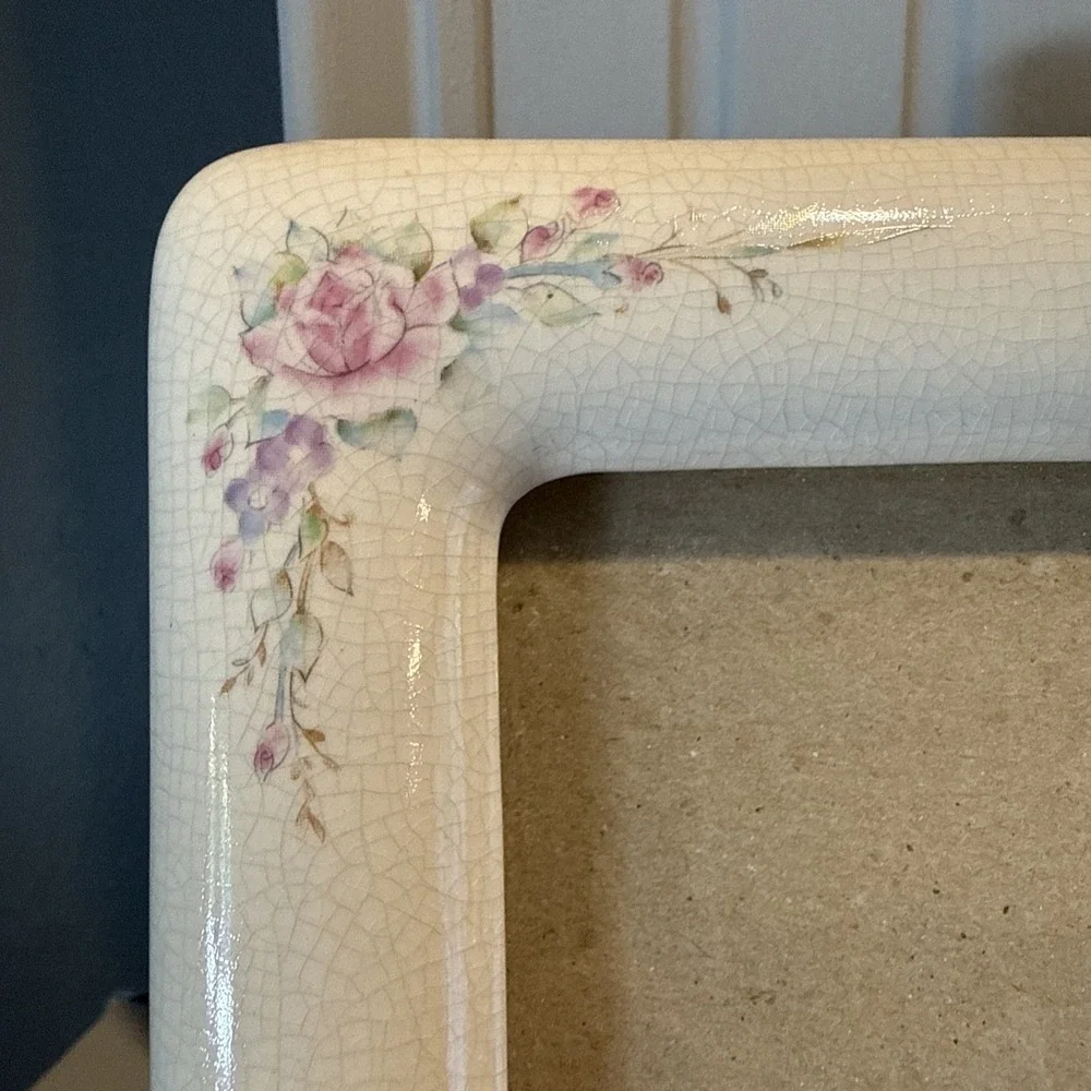 Burnes of Boston Porcelain Off White And Pink Flowers‎ 5x7 Photo Frame Vintage